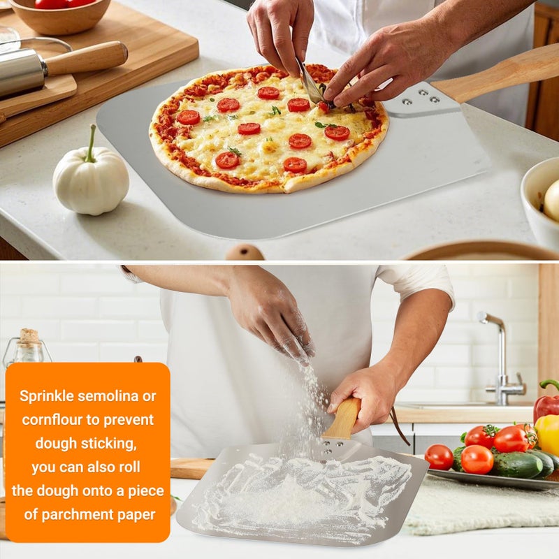 Skyflame Kitchen Supply Aluminum Pizza Peel with Wooden Handle 14-Inch x 16-Inch, Large Pizza Paddle for Baking Homemade Pizza Bread - Image 3