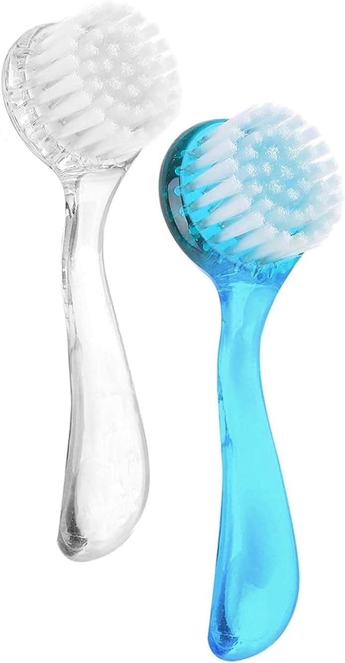 YAFIYGI 2 Pcs Face Brushes for Cleansing Set Small Manual Exfoliating Brushes for Cleaning Face Spa & Makeup Removal Charcoal Infused Scrubbing Brushes Ideal for Exfoliation & Skincare Blue Clear
