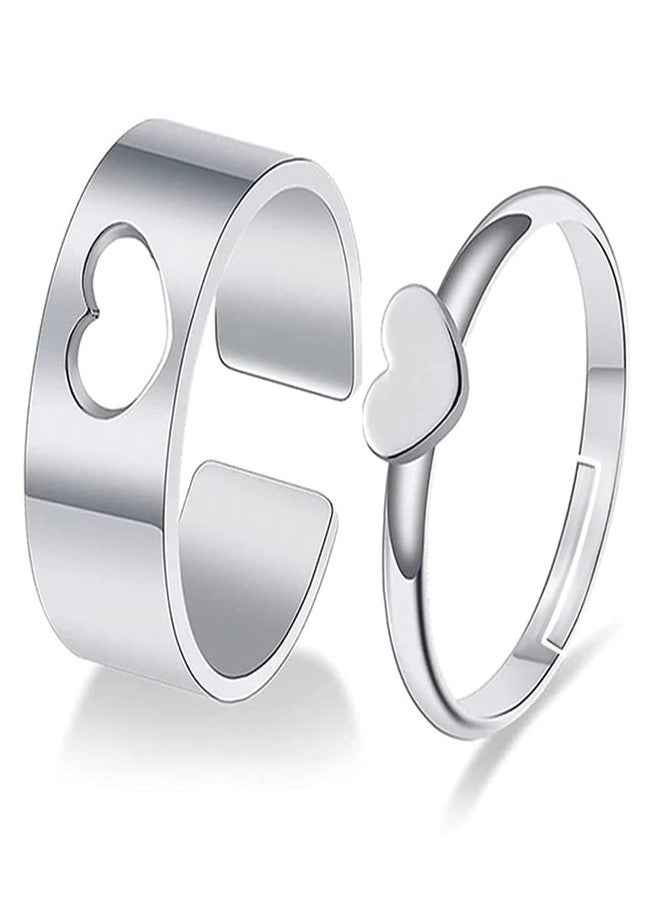 Okos Valentines Day Collection Rhodium Plated Brass Metal Love Heart Adjustable Couple Ring For Men And Women FR1000966 - Image 1