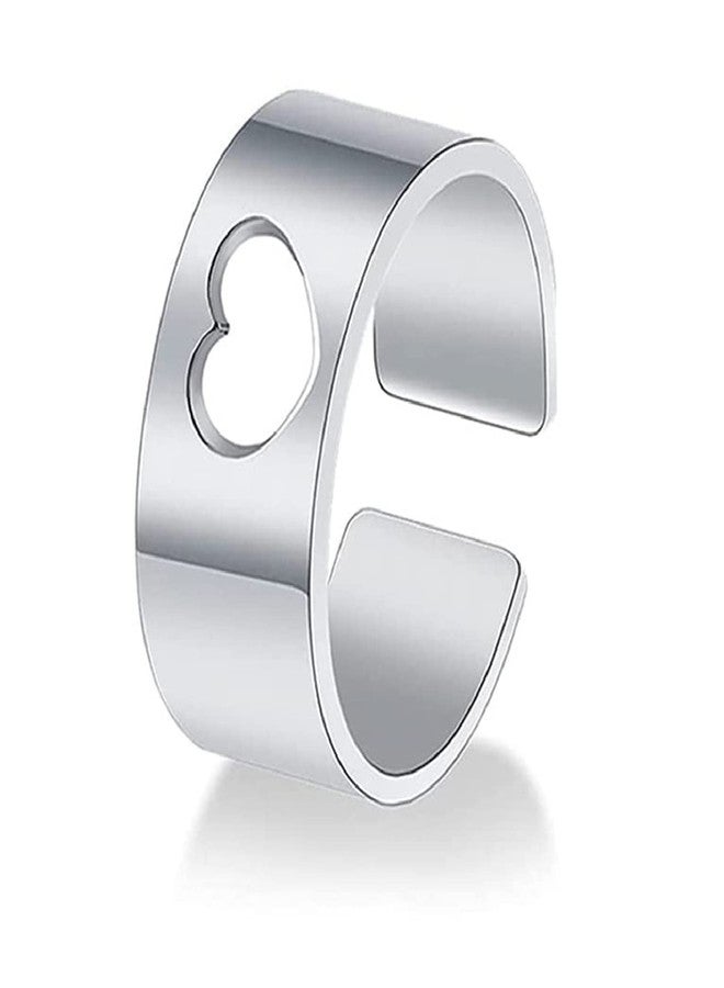 Okos Valentines Day Collection Rhodium Plated Brass Metal Love Heart Adjustable Couple Ring For Men And Women FR1000966 - Image 3