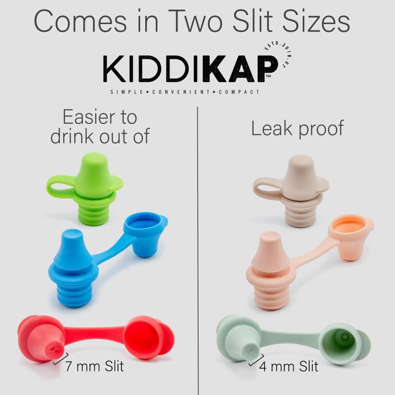 Kiddikap - Water Bottle Spout Adapter for Kids, Babies, & Adults - 3-Pack Set, 98% Leak-Proof, No-Spill Design, BPA-Free, Reusable, & Easy-to-Use, (Sage, Sand & Peach) - 4mm Slit - Image 2