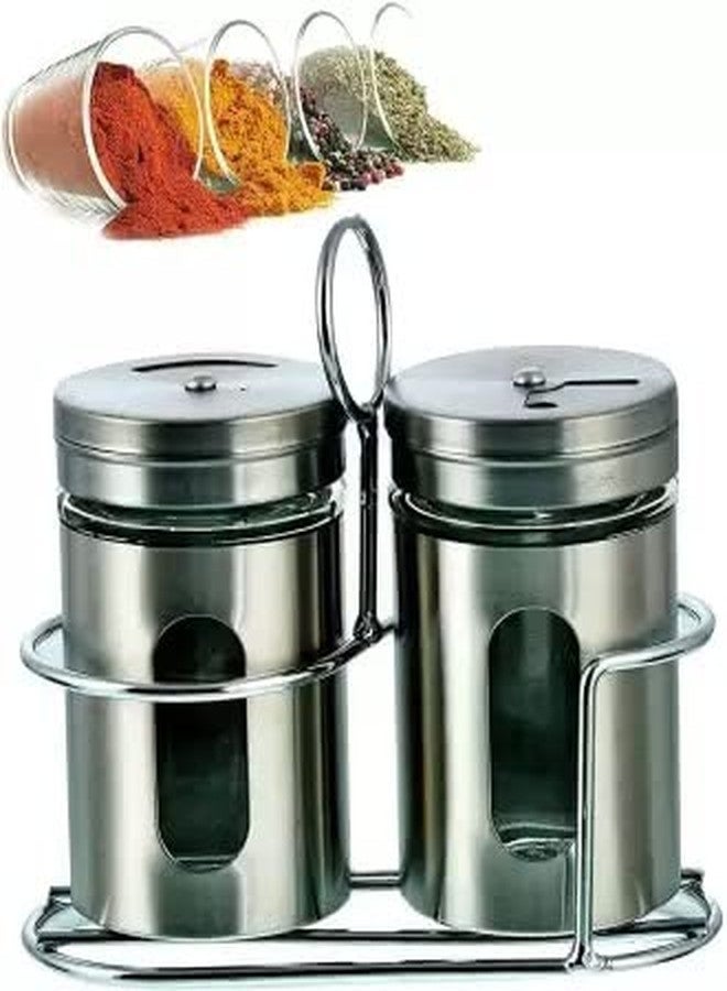 G K EXCLUSIVE™ Salt & Pepper Sprinkler with Stainless Steel Lid and Rack (Silver, Set of 2) - Image 1