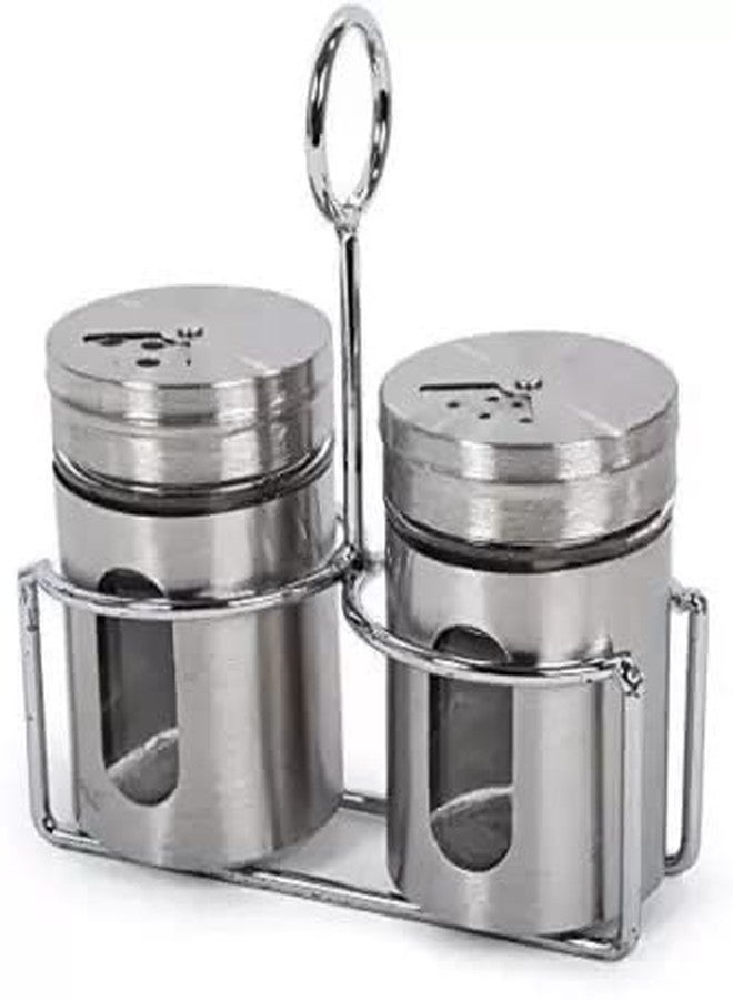 G K EXCLUSIVE™ Salt & Pepper Sprinkler with Stainless Steel Lid and Rack (Silver, Set of 2) - Image 5