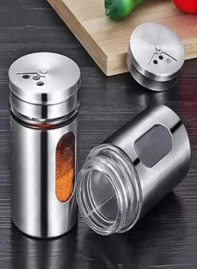 G K EXCLUSIVE™ Salt & Pepper Sprinkler with Stainless Steel Lid and Rack (Silver, Set of 2) - Image 3