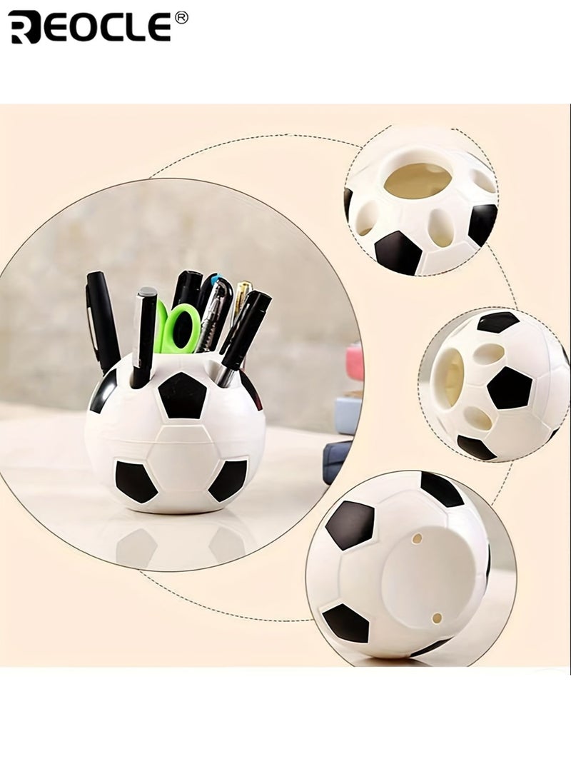 REOCLE Cartoon Football Shape Pen Holder Multifunctional Office Desk Storage Rack Portable and Easy to Install Durable PP Plastic Suitable for Home Desk Organization - Image 2