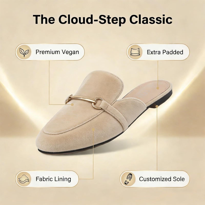 MUSSHOE Gold Buckle Mules for Women - Comfortable Memory Foam Loafers, Classy Slip On Flats for Office Business Casual, Dressy Pointed Toe Shoes - Image 4