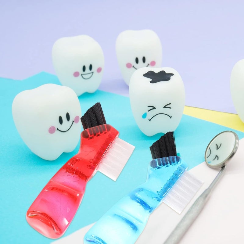4pcs Portable Double-Head Mini Denture Cleaning Brush Multi-Functional Ergonomic Design for Easy Cleaning of Full and Partial Dentures Includes Blue Red Orange - Image 4
