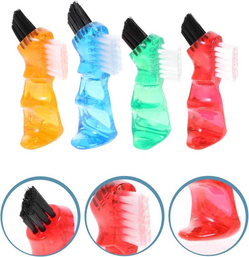 4pcs Portable Double-Head Mini Denture Cleaning Brush Multi-Functional Ergonomic Design for Easy Cleaning of Full and Partial Dentures Includes Blue Red Orange - Image 3