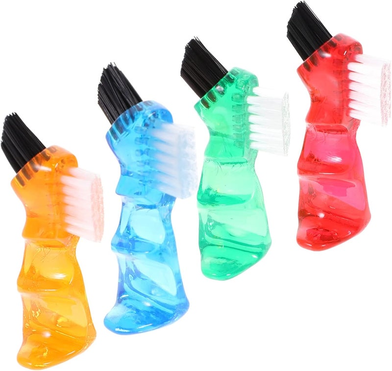 4pcs Portable Double-Head Mini Denture Cleaning Brush Multi-Functional Ergonomic Design for Easy Cleaning of Full and Partial Dentures Includes Blue Red Orange - Image 1