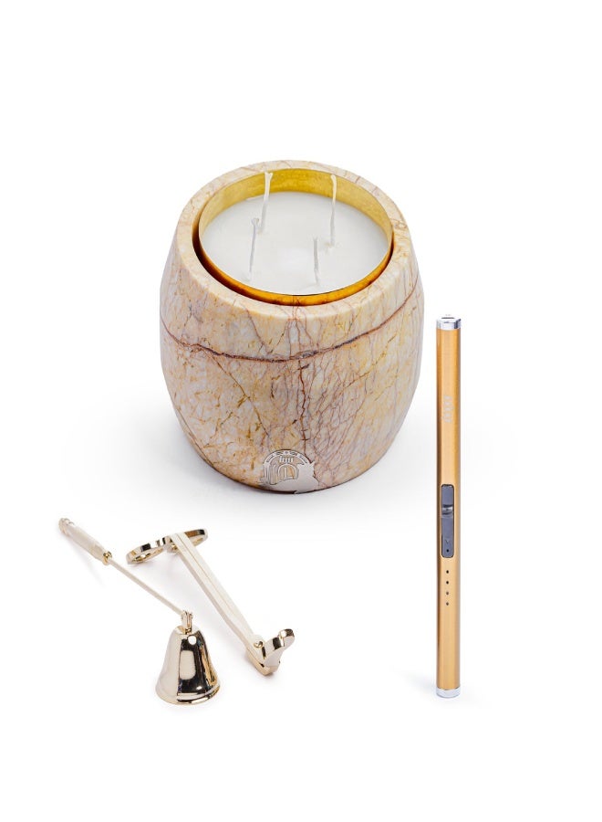 Layers Stela (Sofitel) Natural Marble Candle Holder – Multi-Use Bowl with Golden Candle and Accessories - Image 1