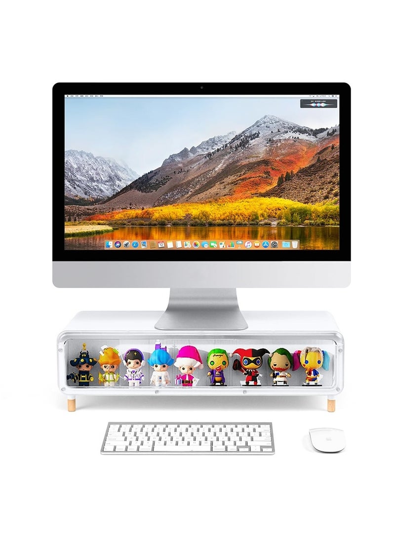 Captaintech Adjustable Foldable Monitor Stand with Storage Drawer for iMac PC Laptop and TV Screen White Desktop Organizer - Image 2