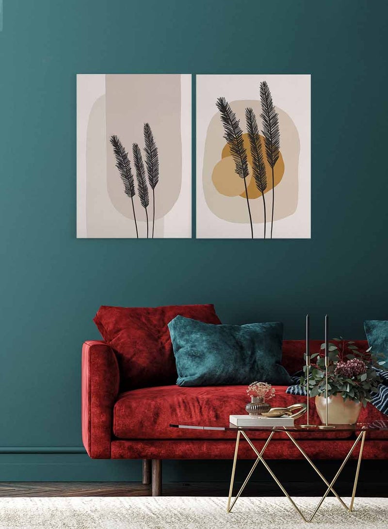 LOWHA Set of 2 Framed Canvas Wall Arts Stretched Over Wooden Frame, Floral Pattern Abstract Paintings, For Home, Living Room, Office Décor - Image 2