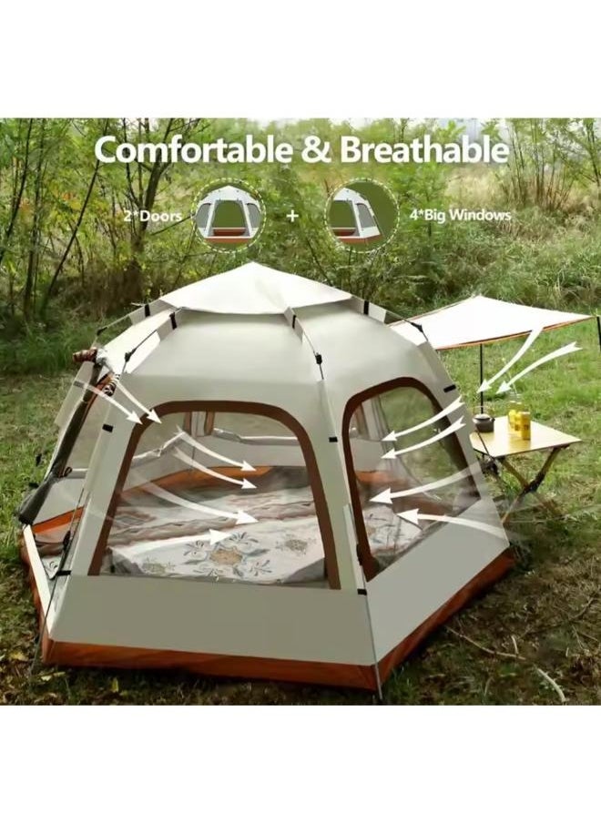 Generic - 4-7 People Hexagonal Tent Camping Tent, 270 * 240CM Large Instant Camp Tent, Solid Automatic Tent for Beach Hiking Park Dessert Camping - Image 1