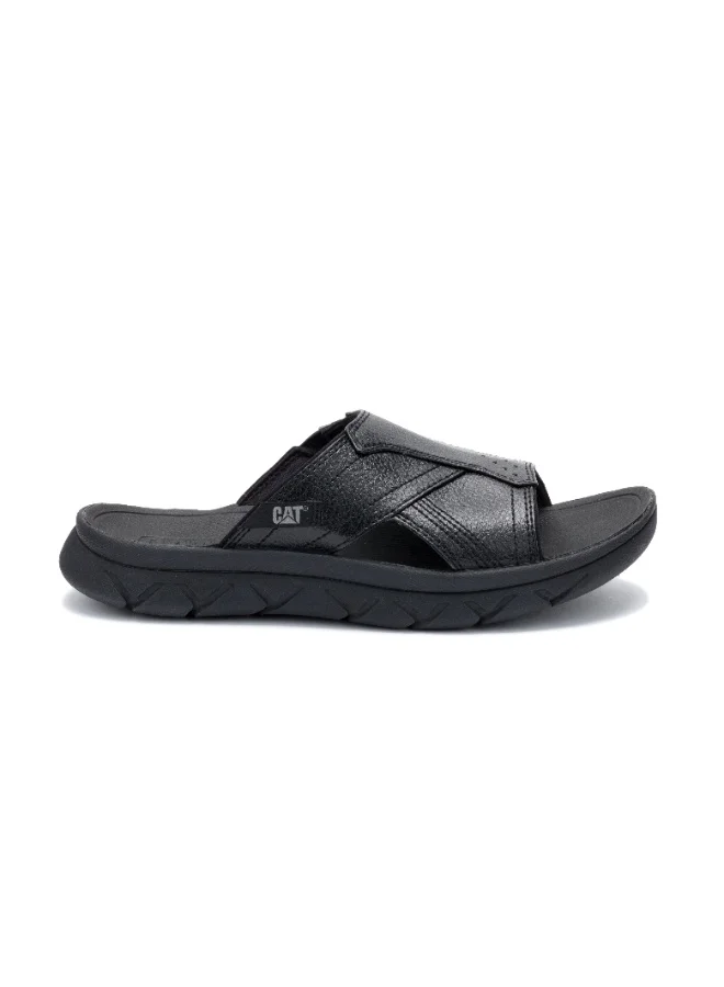 Caterpillar CAT Cadent Slide Black Men’s Sandal – Tumbled Leather, Soft EVA Comfort Footbed, Stretch Lining, Durable T1368 Rubber Outsole