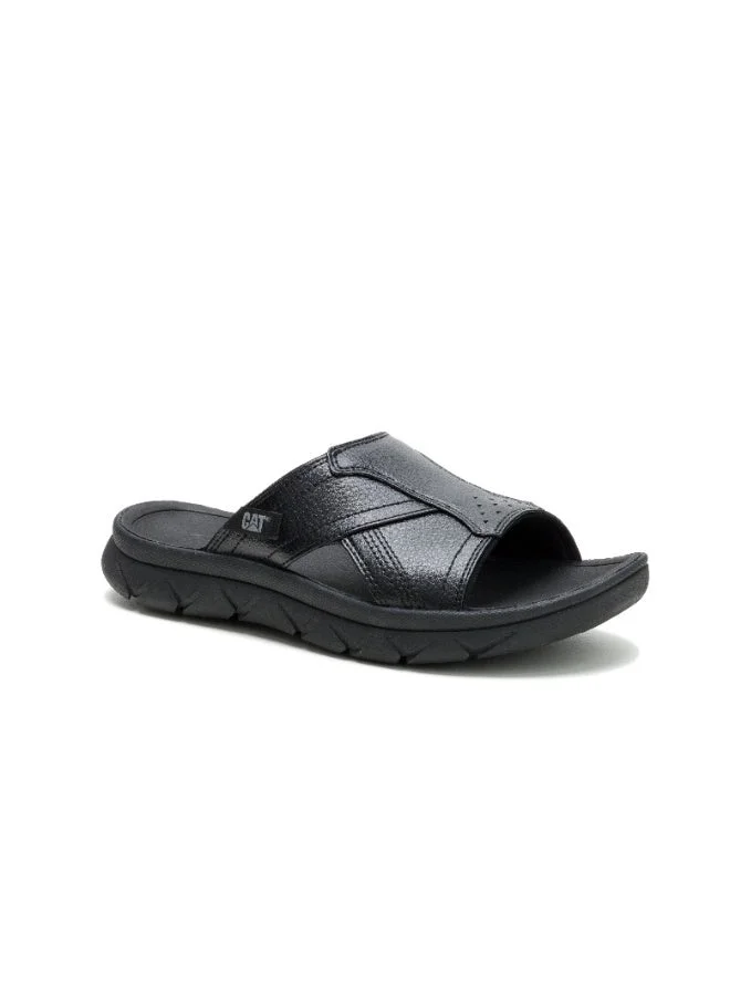 Caterpillar CAT Cadent Slide Black Men’s Sandal – Tumbled Leather, Soft EVA Comfort Footbed, Stretch Lining, Durable T1368 Rubber Outsole