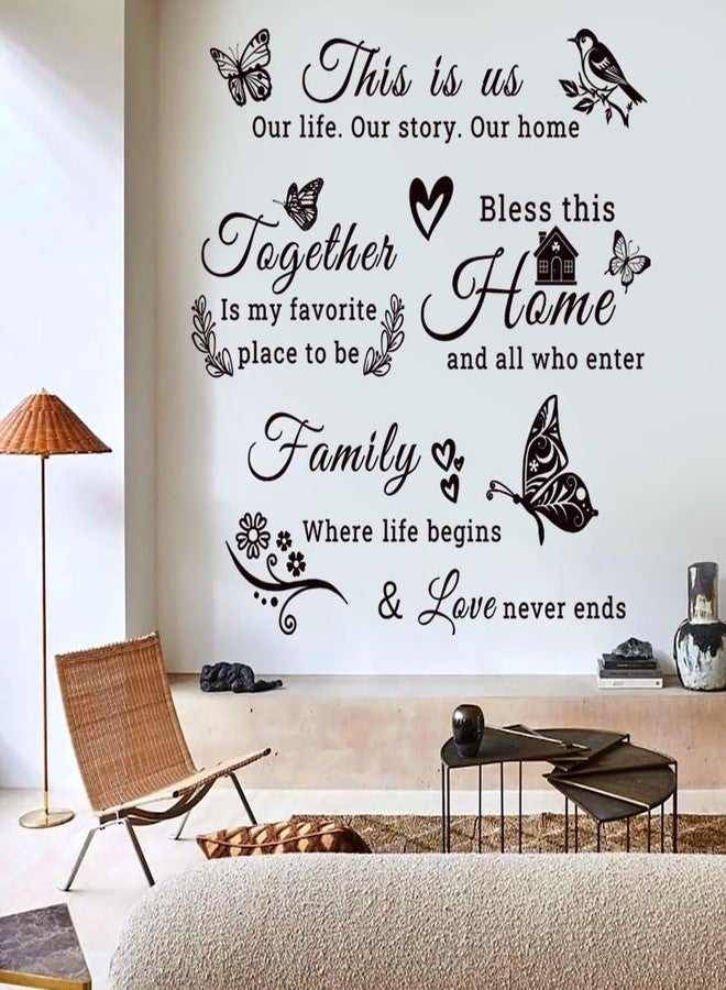 Datesno Family Vinyl Wall Decor Stickers This is Us, Together, Home, Family Scripture Quote Wall Decals, Butterfly Decal Inspirational Quotes Sticker Set for Home Office Decor(Black) - Image 2