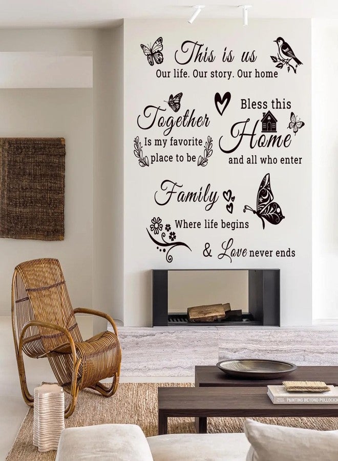 Datesno Family Vinyl Wall Decor Stickers This is Us, Together, Home, Family Scripture Quote Wall Decals, Butterfly Decal Inspirational Quotes Sticker Set for Home Office Decor(Black) - Image 3