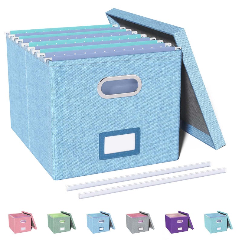 Oterri File Organizer, File Box, File Cabinet for Letter File Folder Storage, Portable Storage Bins with Lids for Office/Decor/Home,Document Organizer, 1 Pack,Sky-blue-Box Only - Image 1