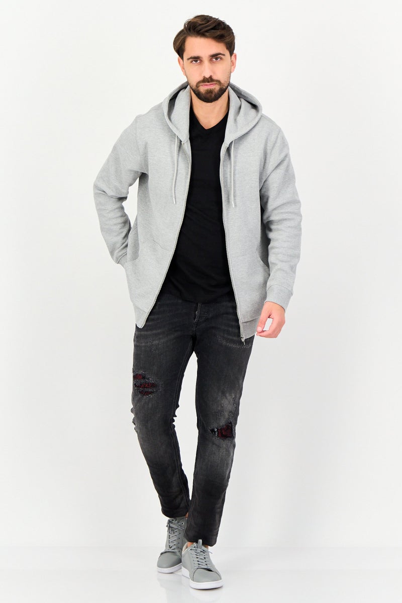 Celio Men Heather Long Sleeve Full Zip Hoodie, Grey - Image 4