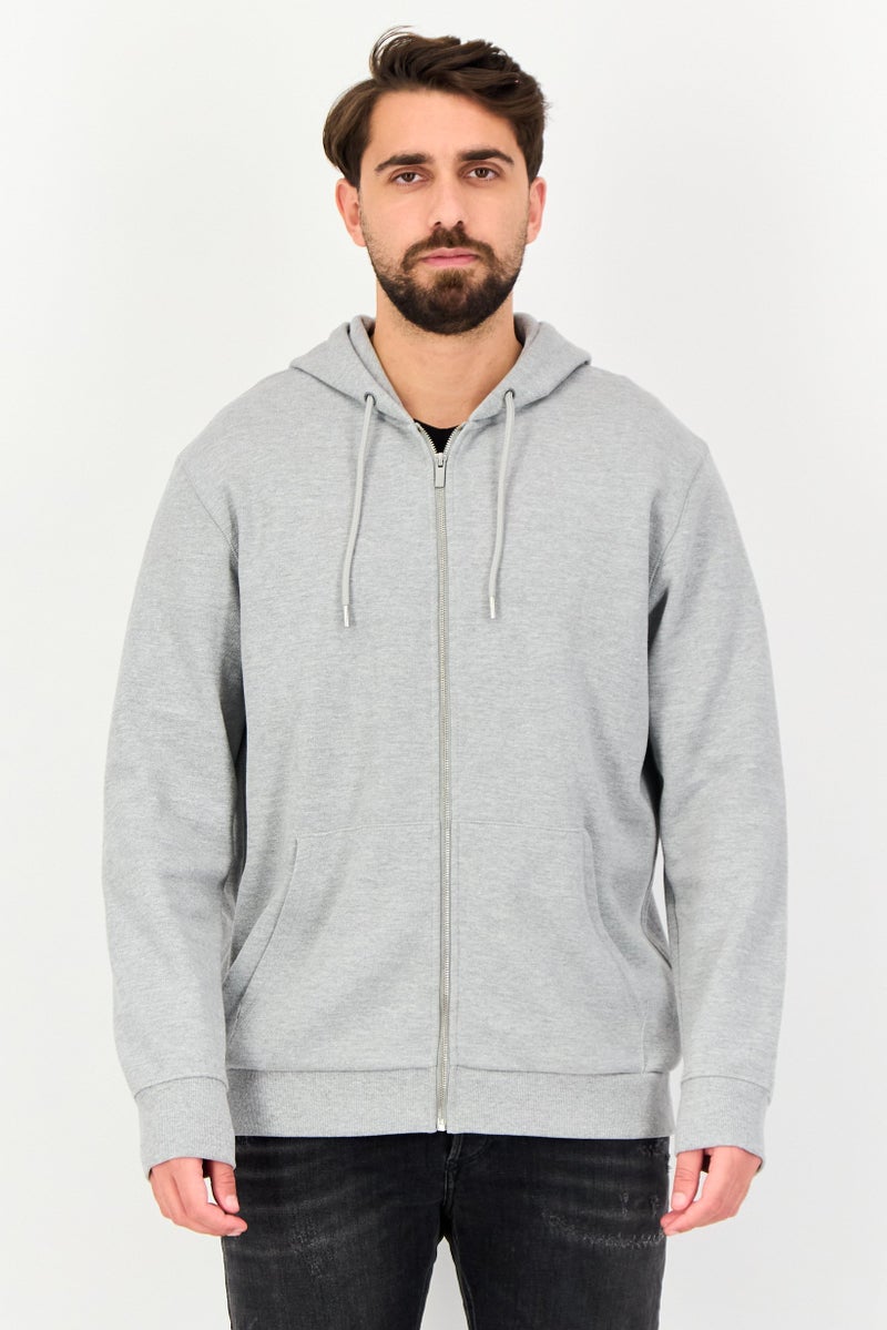Celio Men Heather Long Sleeve Full Zip Hoodie, Grey - Image 1