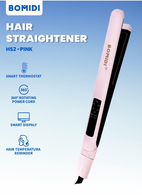 Hair Straightener With Bottom Rotation Gear Adjustment, Smart Thermostat, MCH Tech 15 Second Rapid Heating and Smart Display HS2 - Pink