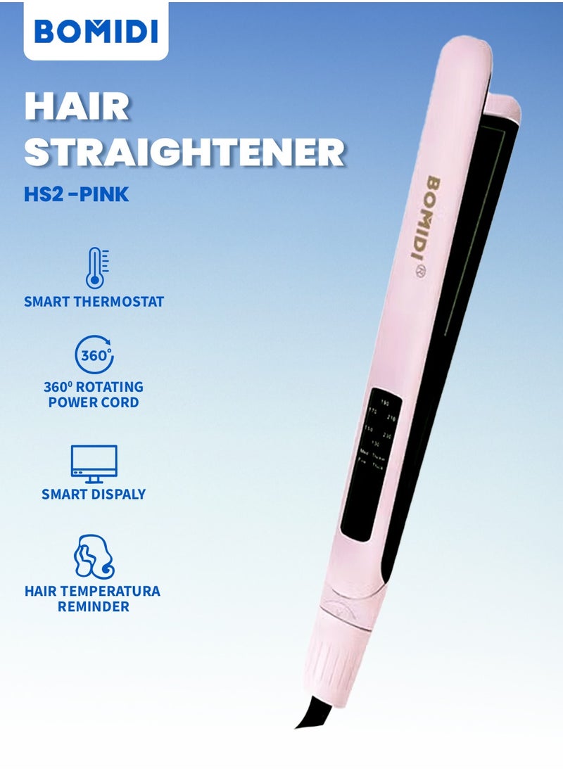 BOMIDI Hair Straightener With Bottom Rotation Gear Adjustment, Smart Thermostat, MCH Tech 15 Second Rapid Heating and Smart Display HS2 - Pink  - Image 1