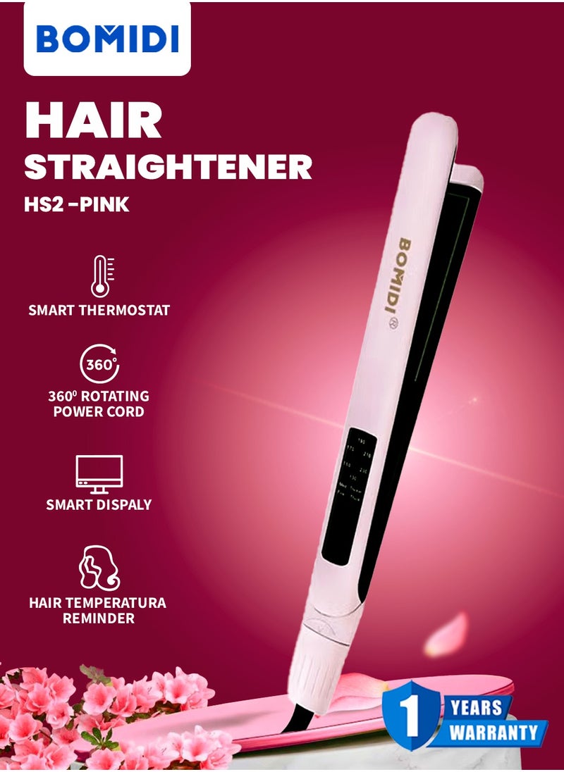BOMIDI Hair Straightener With Bottom Rotation Gear Adjustment, Smart Thermostat, MCH Tech 15 Second Rapid Heating and Smart Display HS2 - Pink  - Image 2