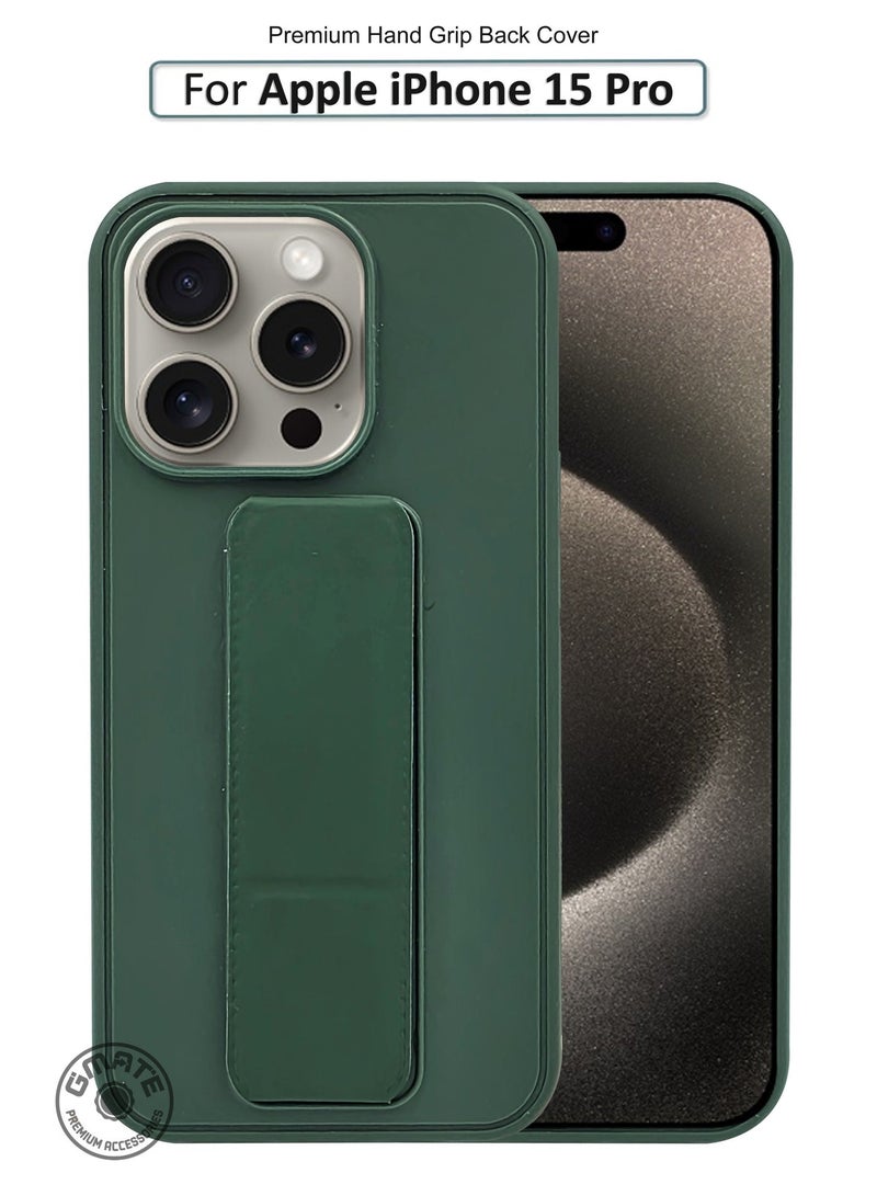 GMATE Apple iPhone 15 Pro - Hard Silicone Magnetic Back Stand Case  With Foldable Kickstand & Finger Strap  - Green - Image 1