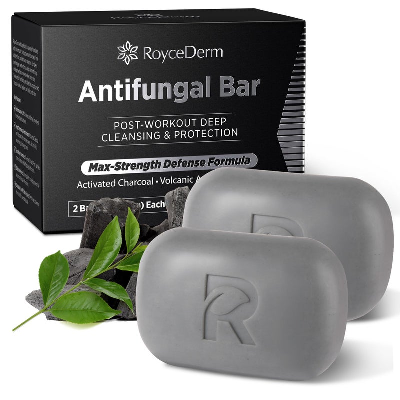 Roycederm Antifungal Soap for Active Skin â€“ Medicated Bar for Athleteâ€™s Foot, Jock Itch, Ringworm with Tea Tree Oil, Charcoal & Volcanic Ash - Image 1