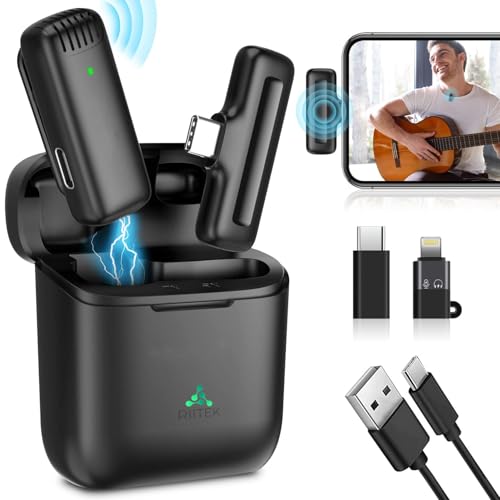 RIITEK Wireless Plug & Play Lavalier Microphone with Charging Case, Compatible for Type-C Android & iPhone, 2.4G Auto-sync Mic for Live Stream, Video Recording, Vlogging (Model 01) - Image 1