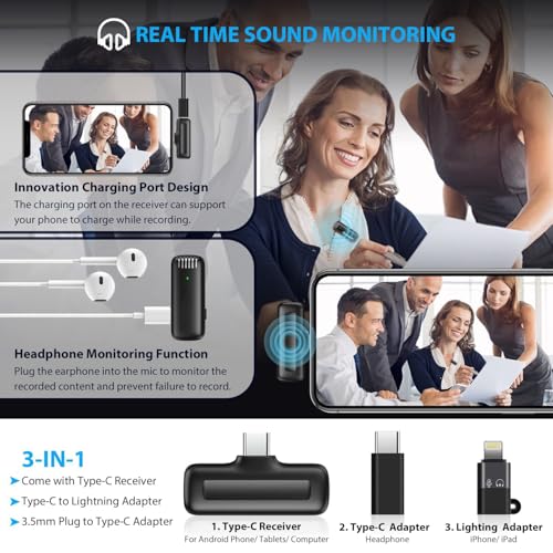 RIITEK Wireless Plug & Play Lavalier Microphone with Charging Case, Compatible for Type-C Android & iPhone, 2.4G Auto-sync Mic for Live Stream, Video Recording, Vlogging (Model 01) - Image 2