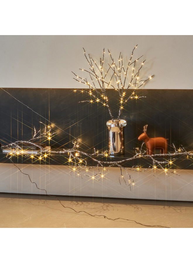 Fudios Lighted Iced Garland with Timer 48 LED Fairy Lights 6ft Battery or USB Plug for Mantle Decor, Lit Christmas Brown Twig Garland Winter Home Holiday Indoor Use - Image 2