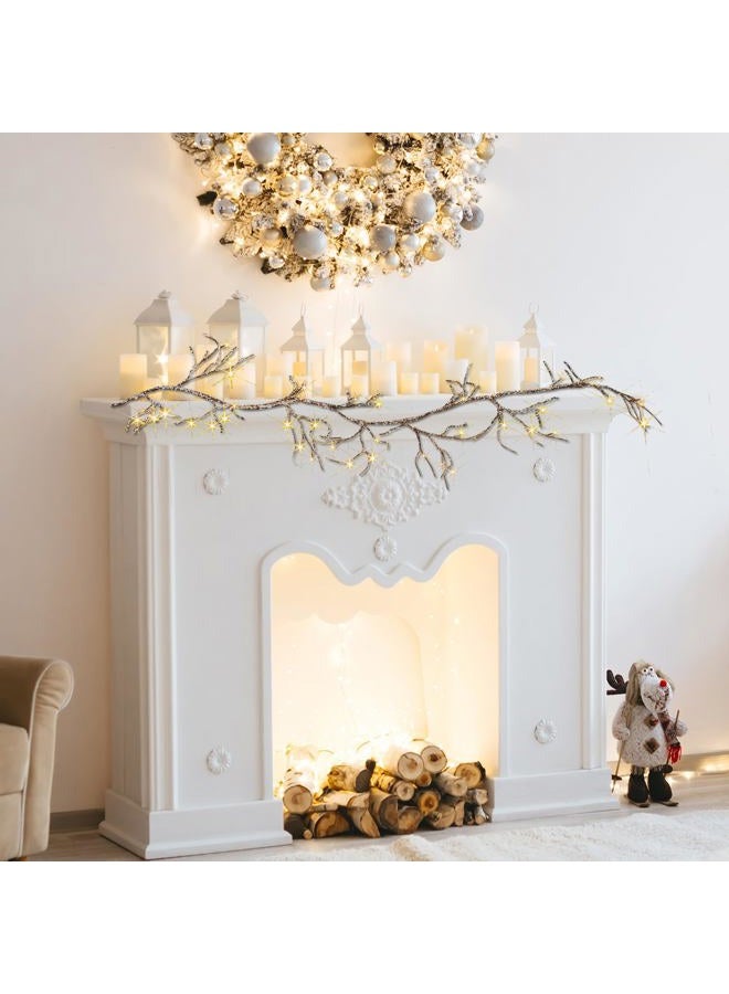 Fudios Lighted Iced Garland with Timer 48 LED Fairy Lights 6ft Battery or USB Plug for Mantle Decor, Lit Christmas Brown Twig Garland Winter Home Holiday Indoor Use - Image 5