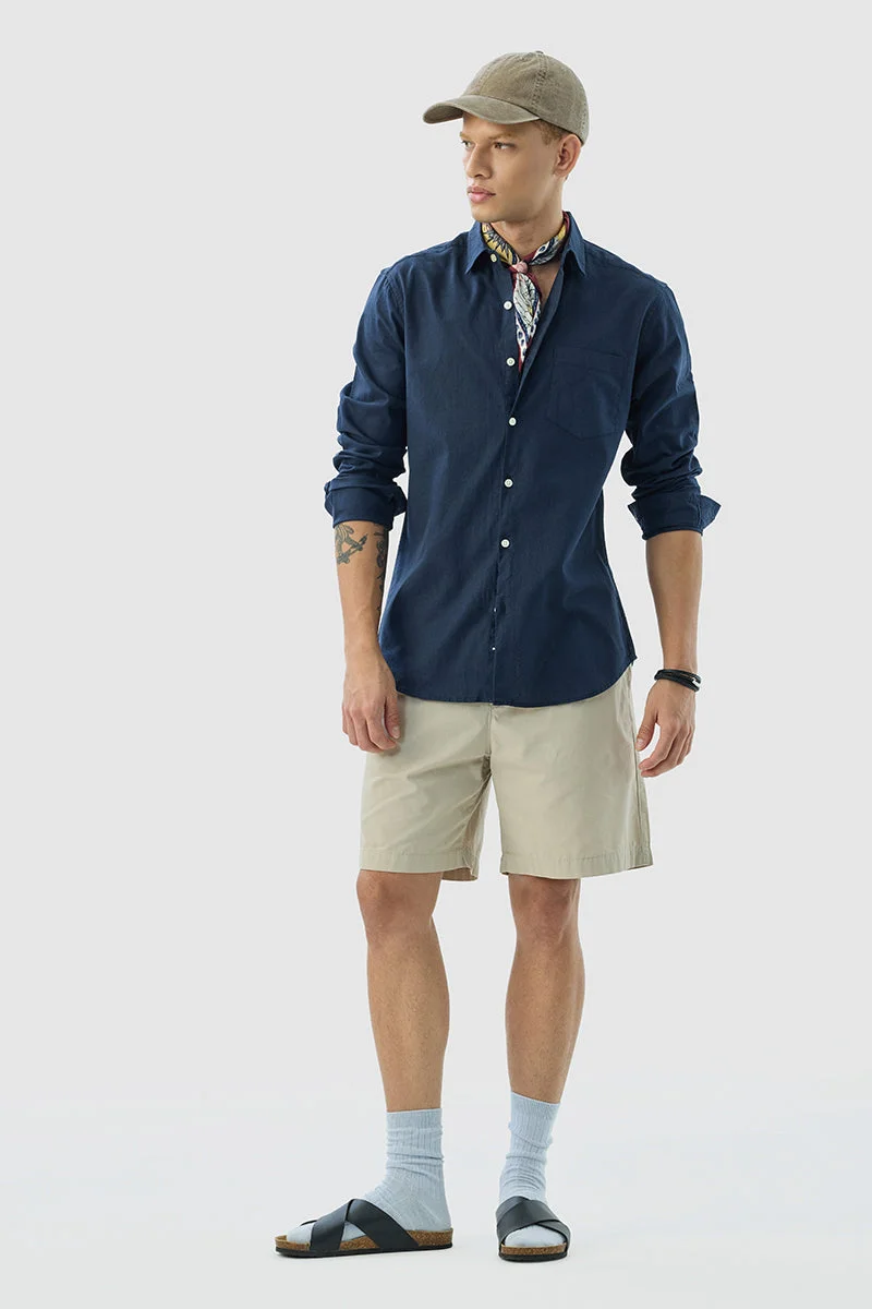 Snitch Navy Navy Slim Fit Linen Blend Shirt for Men | Best Price UAE