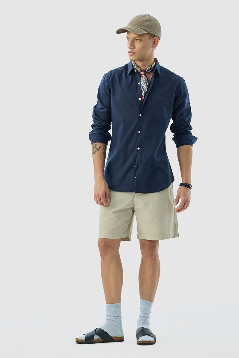 SNITCH Navy Slim Fit Linen Blend Shirt - Image 3