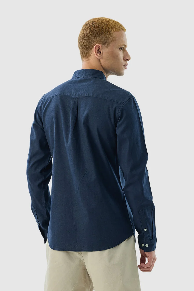 Snitch Navy Navy Slim Fit Linen Blend Shirt for Men | Best Price UAE