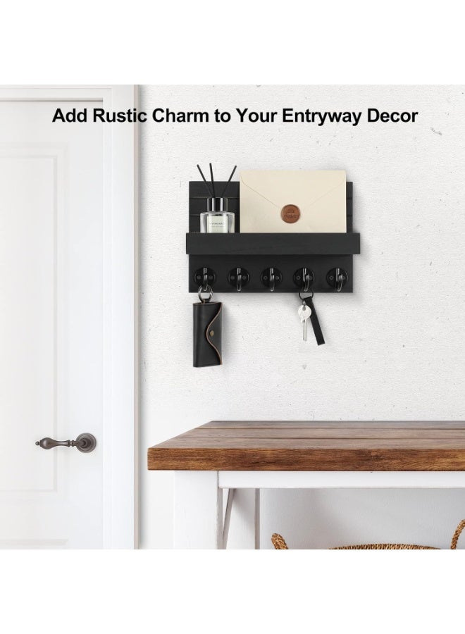 إم مياويان حامل مفاتيح حائطي، حامل مفاتيح وبريد مزخرف مع حامل وخطاف كبير للحقائب والمعاطف والمظلات - حامل مفاتيح من خشب الباولونيا مع أدوات التثبيت - Image 4