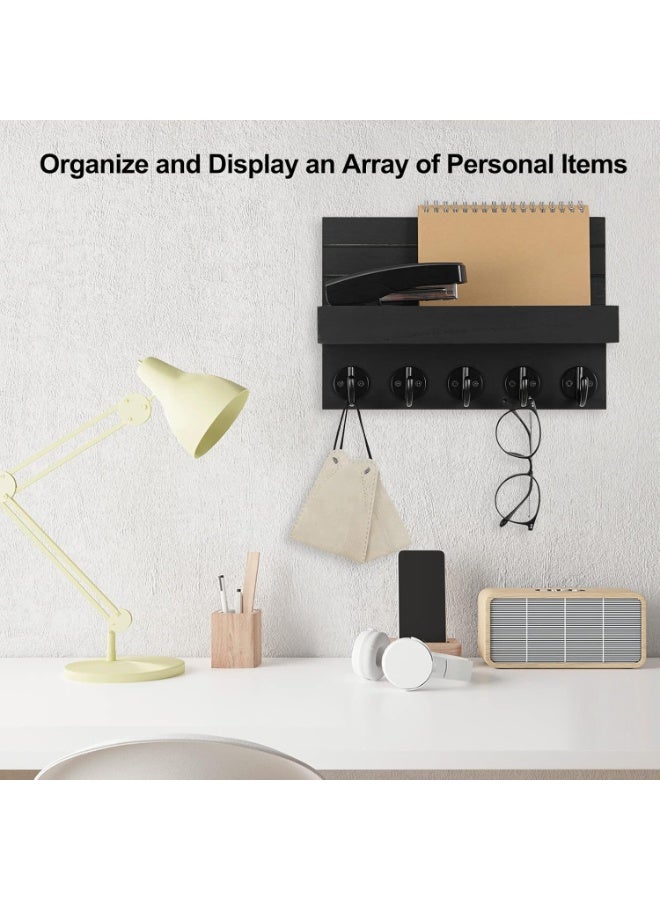 إم مياويان حامل مفاتيح حائطي، حامل مفاتيح وبريد مزخرف مع حامل وخطاف كبير للحقائب والمعاطف والمظلات - حامل مفاتيح من خشب الباولونيا مع أدوات التثبيت - Image 5