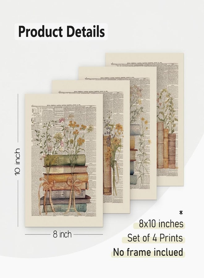 PLKMN Vintage Book Art Wall Decor 8x10, Book Club Decorations, Library Decor, Retro Floral Bookish Gifts Wall Art for Reading Room Classroom Nursery, Set of 4 Unframed - Image 4