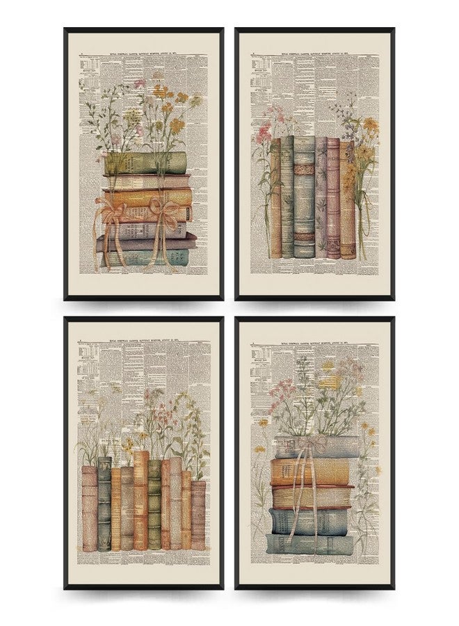 PLKMN Vintage Book Art Wall Decor 8x10, Book Club Decorations, Library Decor, Retro Floral Bookish Gifts Wall Art for Reading Room Classroom Nursery, Set of 4 Unframed - Image 1
