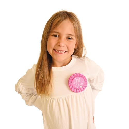Beistle Big Sister Baby Shower Button Pin Badge, Cerise/White - Image 2