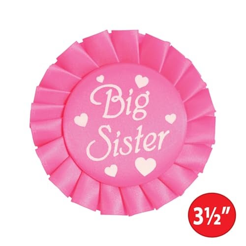 Beistle Big Sister Baby Shower Button Pin Badge, Cerise/White - Image 3