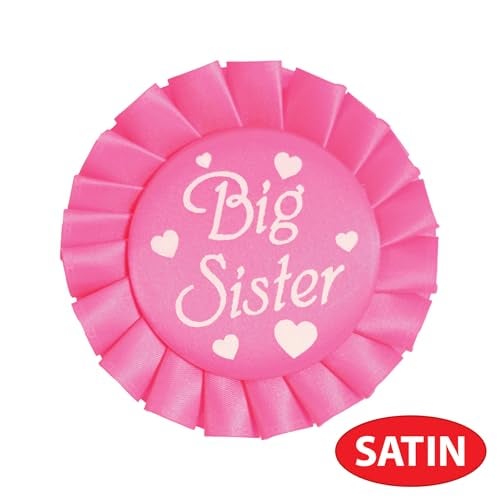 Beistle Big Sister Baby Shower Button Pin Badge, Cerise/White - Image 4