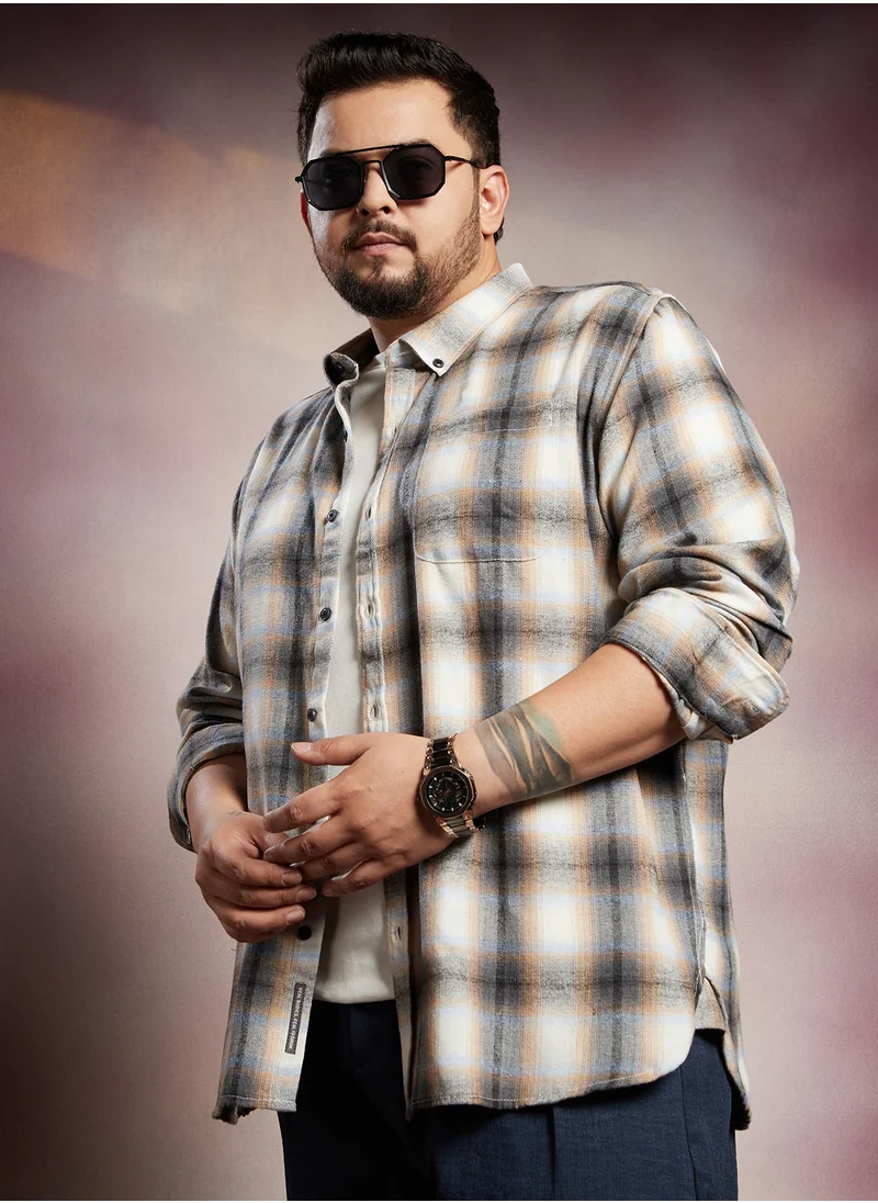Instafab Plus Instafab Plus Men's Black & Off-White Gradient-Graph Regular Shirt For Casual Wear | Spread Collar | Long Cuffed Sleeves | Button Closure | Plus Size Shirt Crafted With Comfort Fit For Everyday Wear
