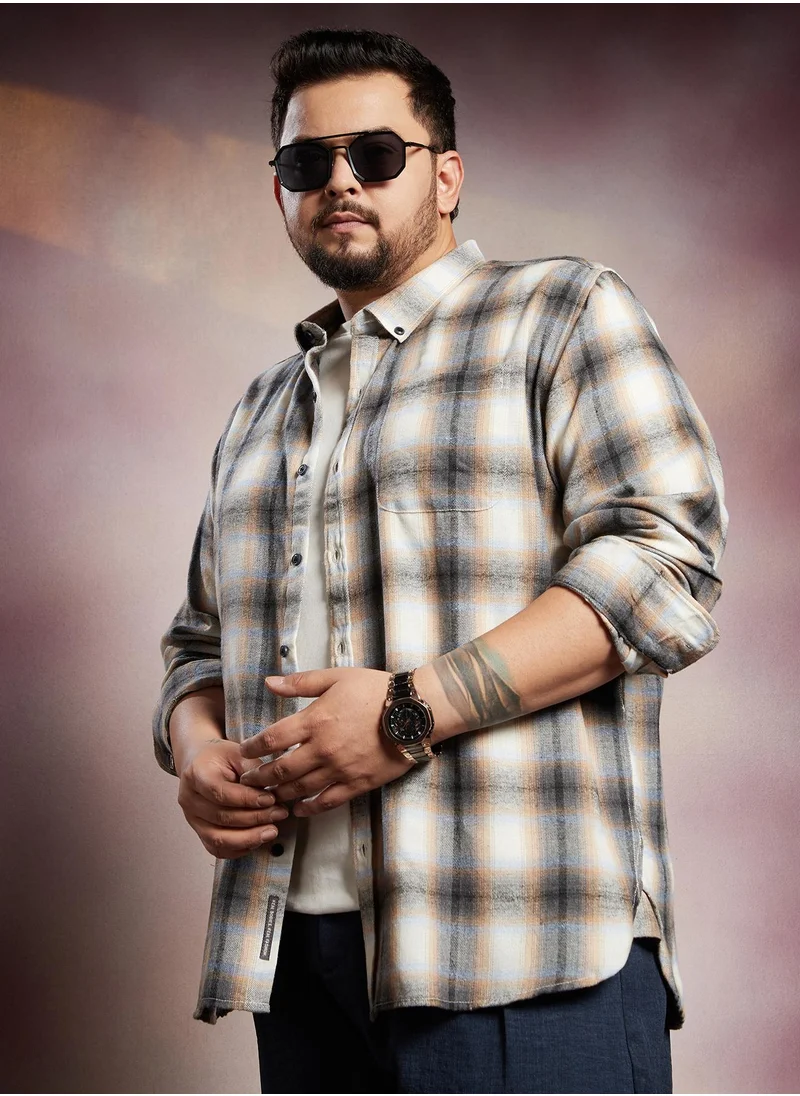 انستافاب بلس Instafab Plus Men's Black & Off-White Gradient-Graph Regular Shirt For Casual Wear | Spread Collar | Long Cuffed Sleeves | Button Closure | Plus Size Shirt Crafted With Comfort Fit For Everyday Wear