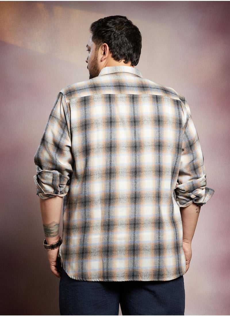 Instafab Plus Instafab Plus Men's Black & Off-White Gradient-Graph Regular Shirt For Casual Wear | Spread Collar | Long Cuffed Sleeves | Button Closure | Plus Size Shirt Crafted With Comfort Fit For Everyday Wear  - Image 5
