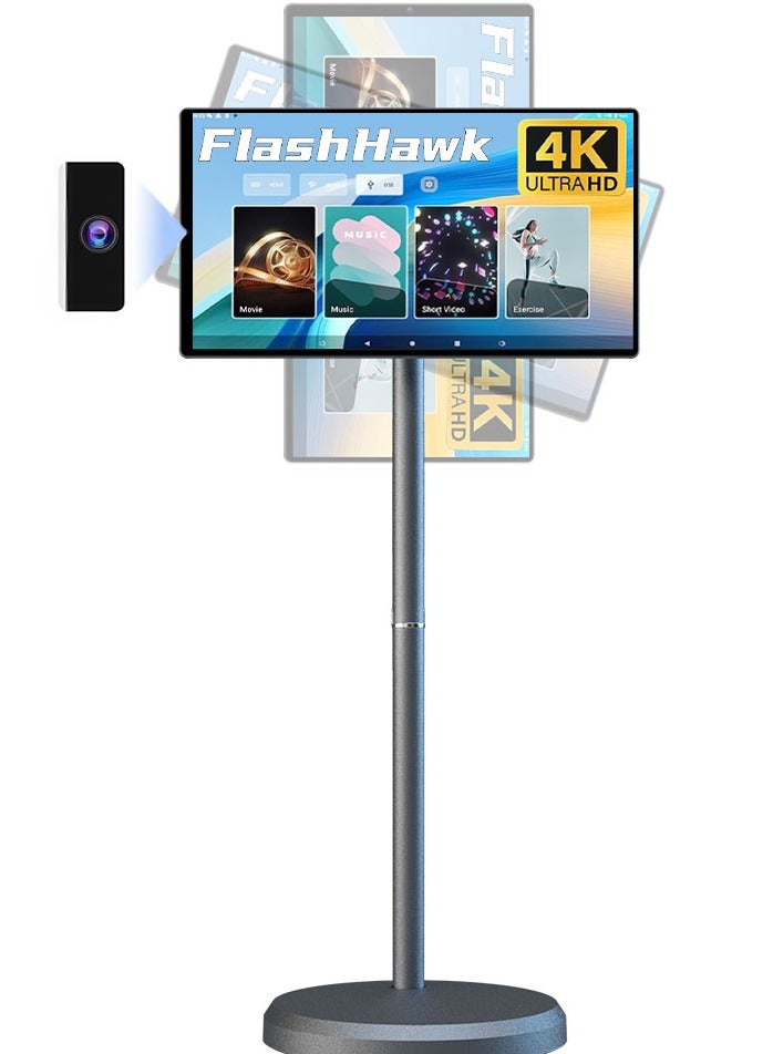 فلاشهوك تلفزيون متنقل شاشة متنقلة تلفزيون ذكي محمول بشاشة لمس أرضية قابلة للتعديل، مقاس 21.5 بوصة | كاميرا مدمجة | ذاكرة وصول عشوائي (RAM) سعة 6 جيجابايت + سعة تخزين 128 جيجابايت، بطارية 6000 أمبير/ساعة، وقت تشغيل فيديو 8 ساعات، لون رمادي - Image 1