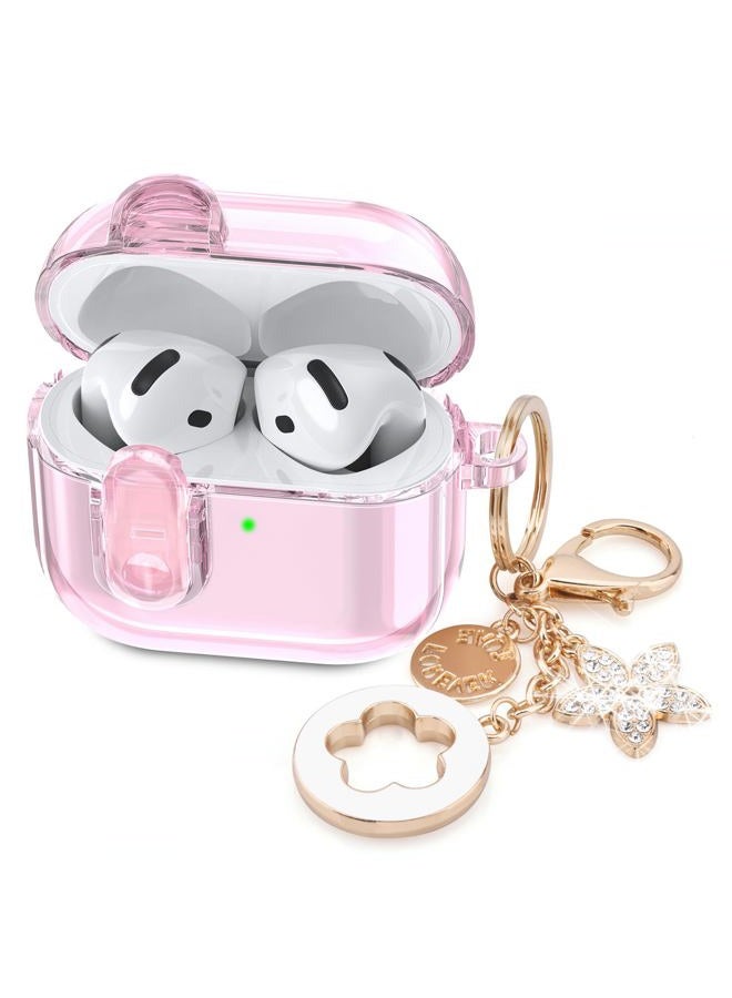 VISOOM (with Safety Lock) Clear Case Compatible with Cute Apple Airpods 4 Cases 2024 Women, VISOOM Soft TPU Transparency Air pods 4 Gen Cases iPods 4 Earbuds Case Girl Bling Keychain for Airpod iPod 4th Gen - Image 1