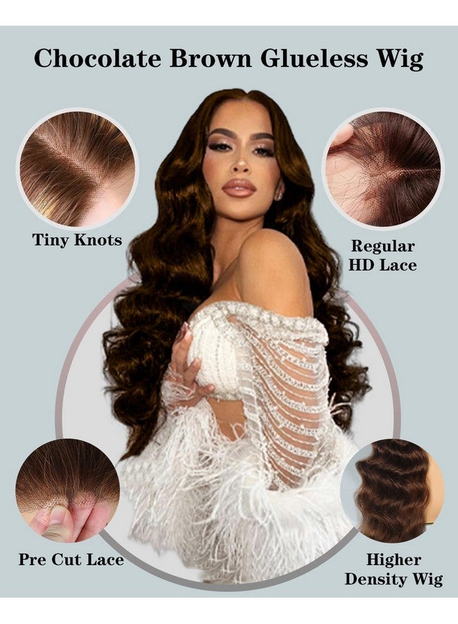 FASHION VILA 5X5 Glueless Wigs Human Hair Pre Plucked Pre Cut Chocolate Brown Lace Front Wig 22 Inch 5x5 Wear and Go Glueless Lace Closure Wig Body Wave Reglular HD Lace Front Wigs 4# Brown Colored Wig - Image 2