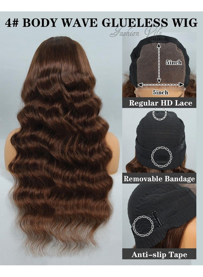 FASHION VILA 5X5 Glueless Wigs Human Hair Pre Plucked Pre Cut Chocolate Brown Lace Front Wig 22 Inch 5x5 Wear and Go Glueless Lace Closure Wig Body Wave Reglular HD Lace Front Wigs 4# Brown Colored Wig - Image 4